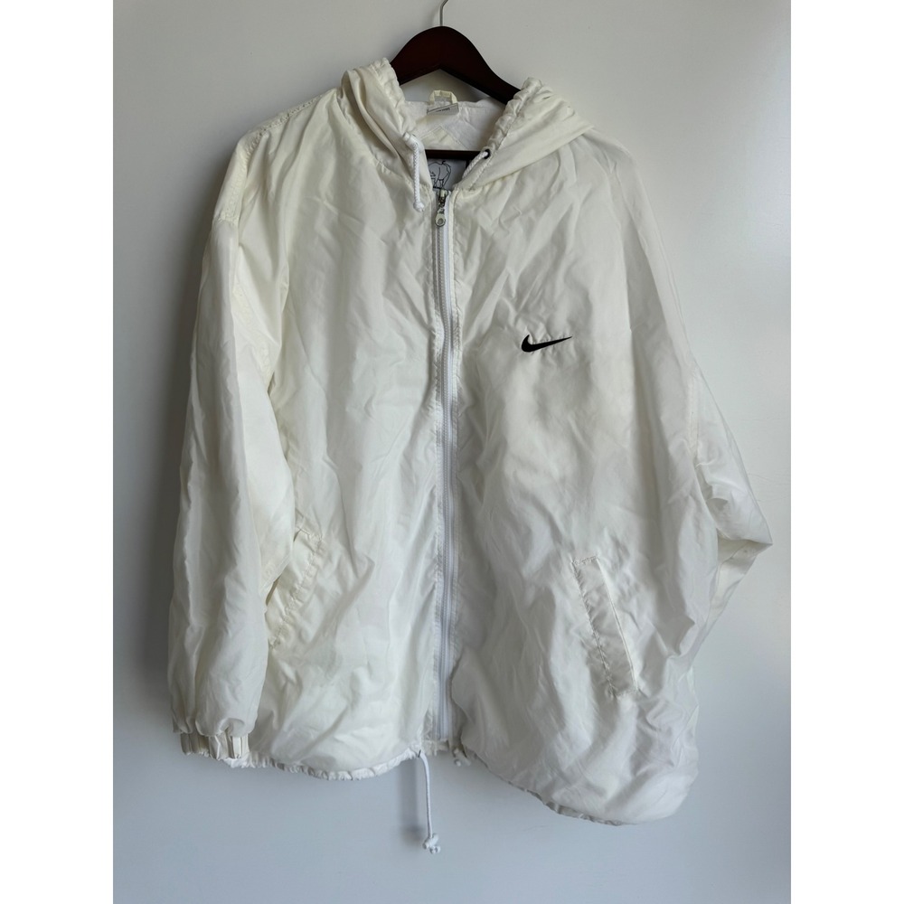 Vintage Nike Renegade Windbreaker Jacket White Hooded Full Zip Mens Large Swoosh